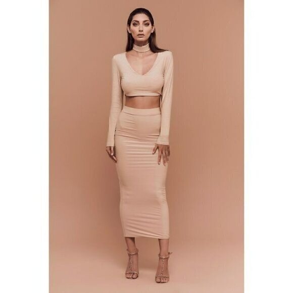 BOSSA Gold Sparkle Silhouette Kylie Body Con Maxi Skirt Large - Picture 1 of 7